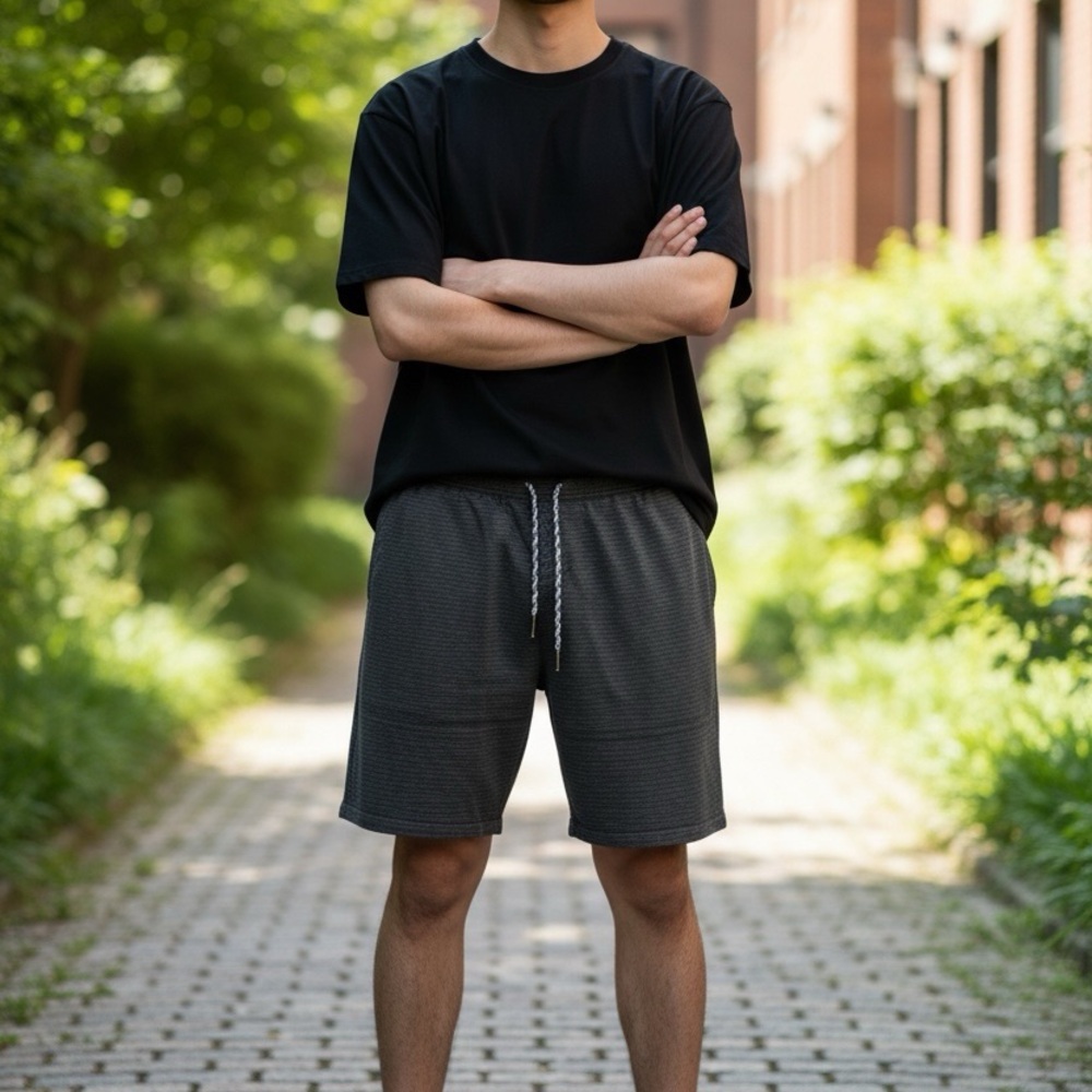 Black Textured Drawstring Shorts - Picture 12 of 12